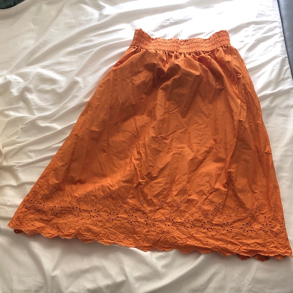 Women's Orange Eyelet Hem Midi Skirt
